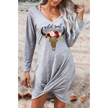 Floral Leopard Graphic Letter Print Cut-out Long Sleeve Mini Dress Floral Leopard Graphic Letter Print Cut-out Long Sleeve Mini Dress