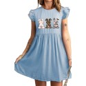 Sky Blue Easter Day Animal Print Ruffle Sleeve Mini Dress