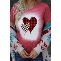 Valentine Plaid Heart Shaped Print Crew Neck Short Sleeve T-shirt